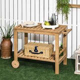 thumbnail of Outsunny carrito de madera de bar carro de servicio de 2 niveles con asa lateral 3 portabotellas y 2 ruedas para jardín patio terraza 95x47x74 cm