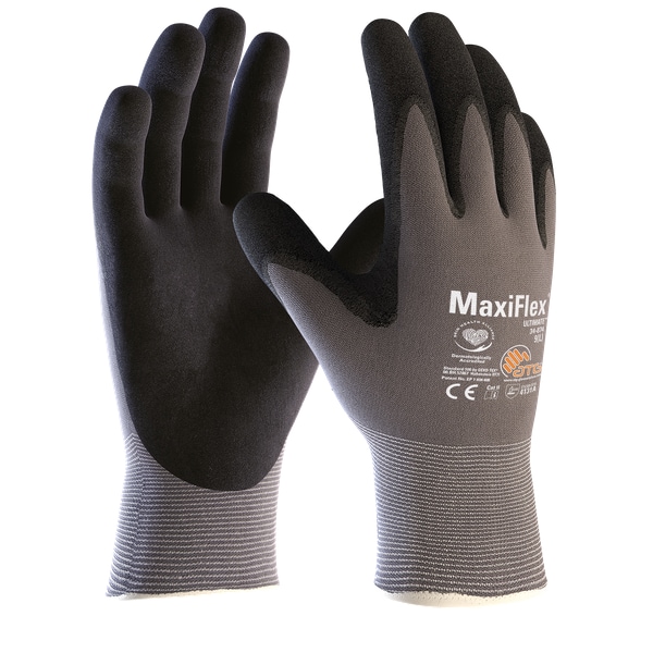 Maxiflex Ultimate Nylon-Strickhandschuhe grau/schwarz, ATG 34-874 - Größe 8 (M)