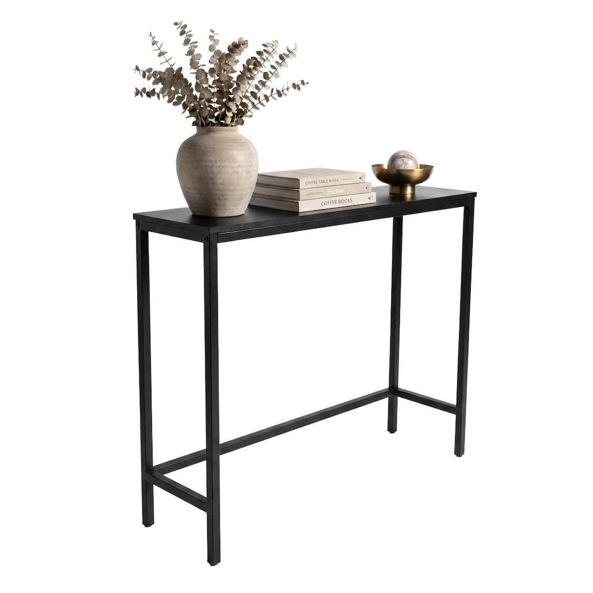 IvoQ Sidetable Zwart Industrieel - Smalle Wandtafel - Consoletafel met Metalen Frame - 75 x 24 x 75 cm