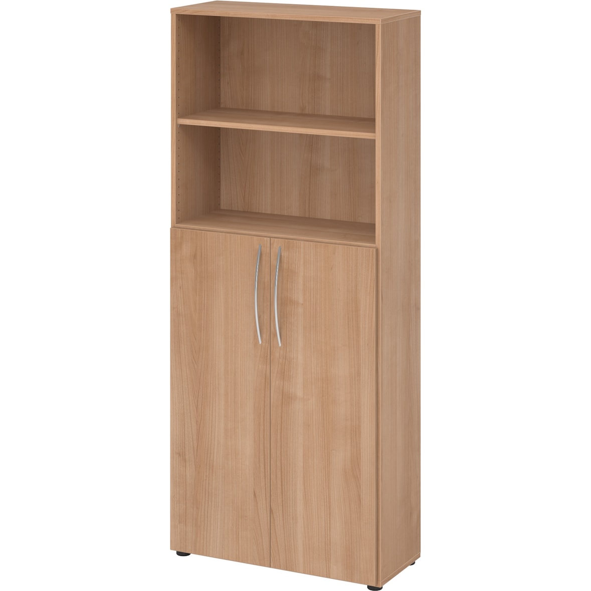 bümö Mehrzweckschrank 80cm breit, Aktenschrank o. Schuhschrank hoch, Regal Schrank-Kombi, Küchenschrank in Nussbaum aus Holz, Vorratsschrank &