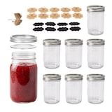 thumbnail of Relaxdays Einmachgläser, 8er Set, 250 ml, Deckel, Etiketten & Schnur, luftdicht, Marmeladengläser, transparent/silber