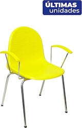 thumbnail of Ves Conjunto de 4 cadeiras confidentes com braços fixos cromados e estrutura cromada Assento e encosto em plástico amarelo.