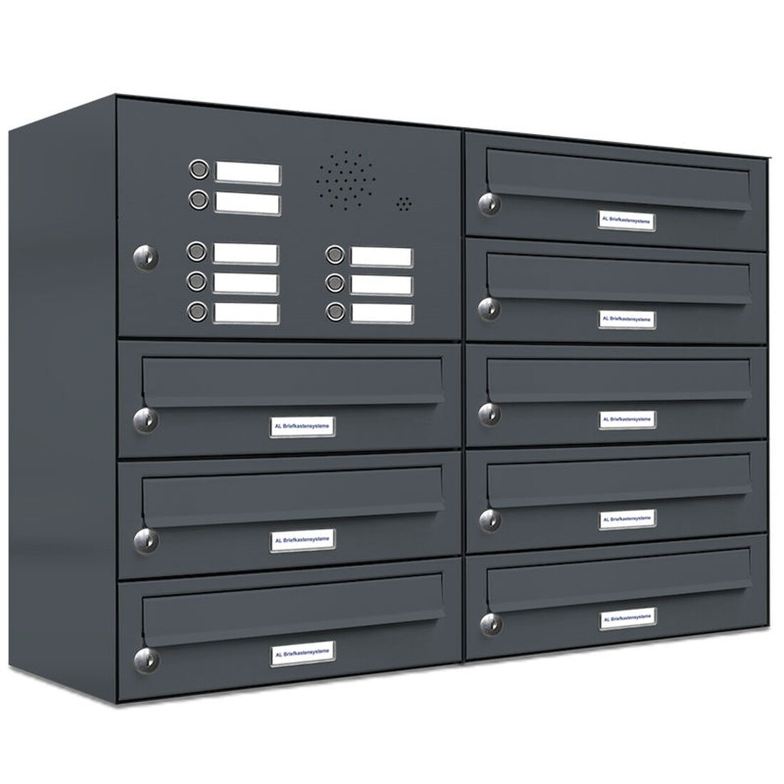 AL Briefkastensysteme 8 Fächer Premium Wand Briefkasten Anlage in RAL 7016 Anthrazit Grau, Post A4, robust, wetterfest, Artikelnummer: 132P8EA2KSP7016