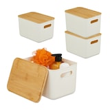 thumbnail of Relaxdays Aufbewahrungsbox, 4er Set, mit Deckel, Kunststoff & Bambus, mit Griffen, Organizer, HBT: 16x26x17,5 cm, weiß