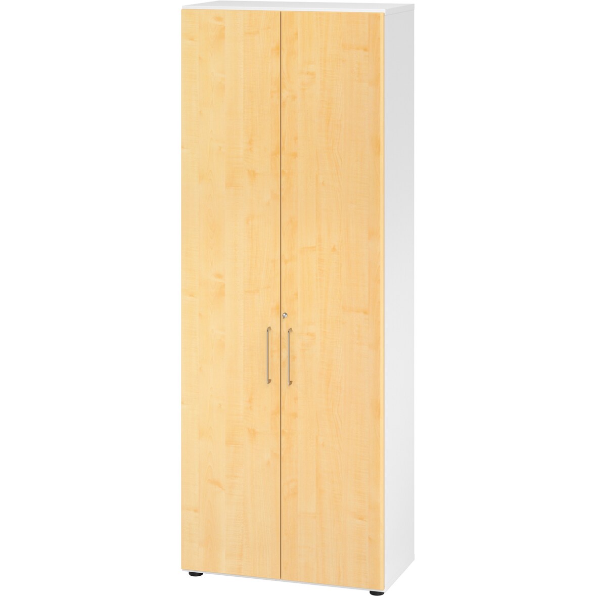 bümö Aktenschrank abschließbar, Büroschrank Holz 80cm breit in Weiß/Ahorn - abschließbarer Schrank mit Aktenregal für's Büro & Arbeitszimmer, Büro