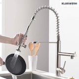 thumbnail of KLARWERK® Ben | Große Gastronomie Küchenarmatur Silber gebürstet 2 Brausen | Profi Edelstahl Wasserhahn Küche 2 Anschlüsse|Doppelspülbecken Restaurant