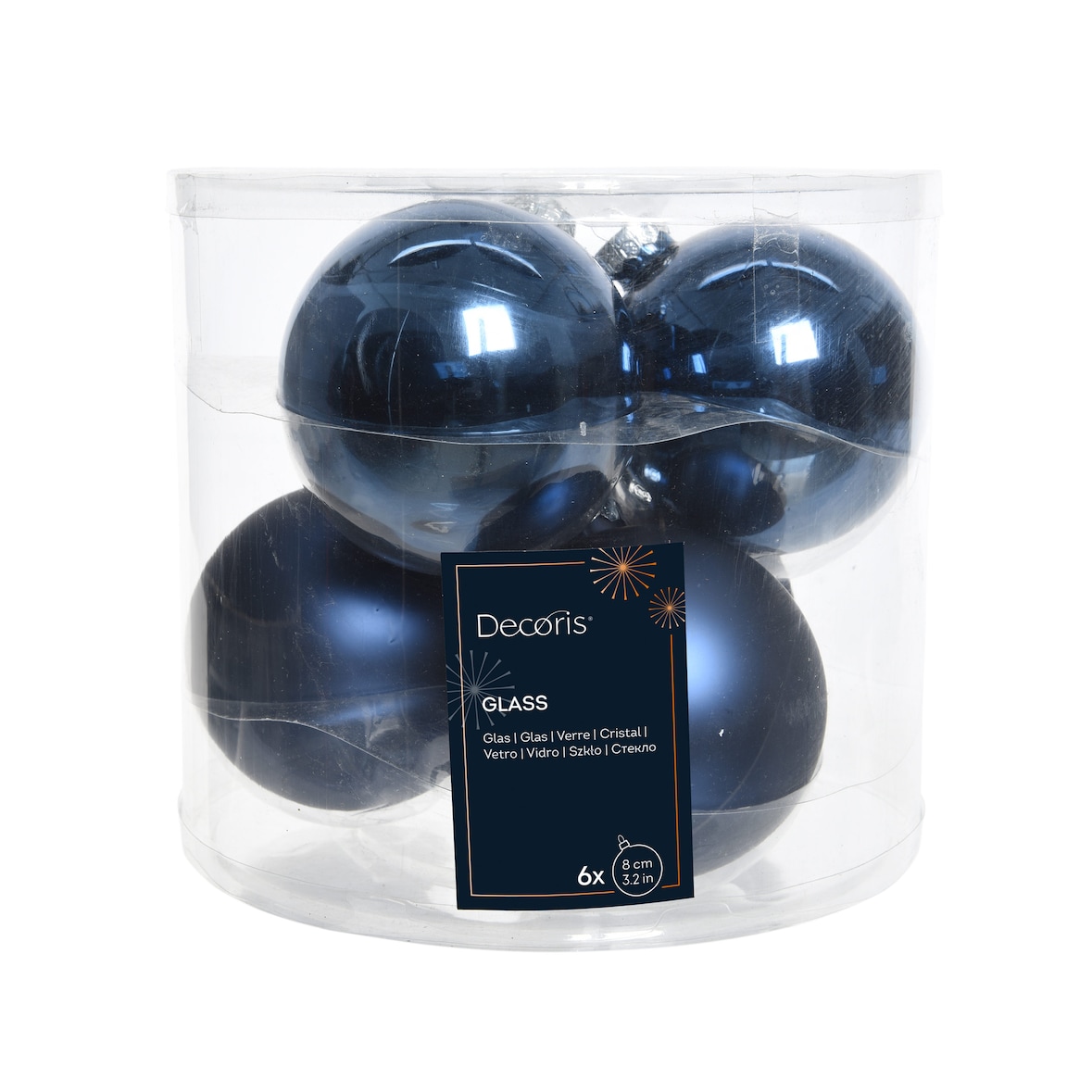 6 Weihnachtskugeln 8cm Glas Christbaumkugeln Weihnachtsbaumkugeln dunkelblau