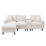 thumbnail of Modernes L-Form Ecksofa 229x149x83 mit USB-Anschluss und Stauraum – Komfortables Sofa mit Kissen und Hocker, Beige