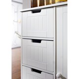 thumbnail of Design Badschrank PATTI Landhaus-Stil MDF-Holz 56 x 83 x 30 cm weiß, Badezimmerschrank klein 4 Schubladen & 1 Tür, Beistellschrank