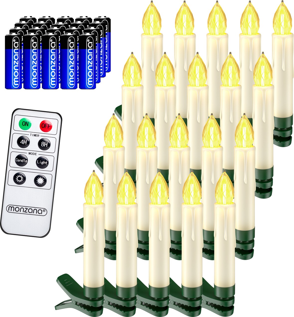 MONZANA® 20x LED Weihnachtsbaumkerzen Kabellos Fernbedienung Warmweiß Weihnachtskerzen Christbaumkerzen Tannenbaumkerzen