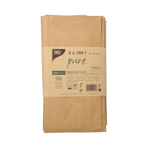 PAPSTAR, Compost zakken van papier 120 l 95 cm x 70 cm x 25 cm bruin , 2-laags