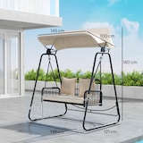 thumbnail of Outsunny columpio de jardín de 2 plazas con toldo retráctil cojines y estructura de acero con ratán PE anti-UV carga 240 kg 149x121x180 cm caqui