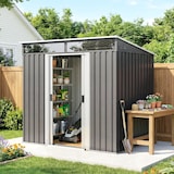 thumbnail of Outsunny caseta de jardín 2 m² 195x122x181,5 cm cobertizo exterior metálico con puerta corredera 2 ventanas y anti-UV para almacenar herramientas