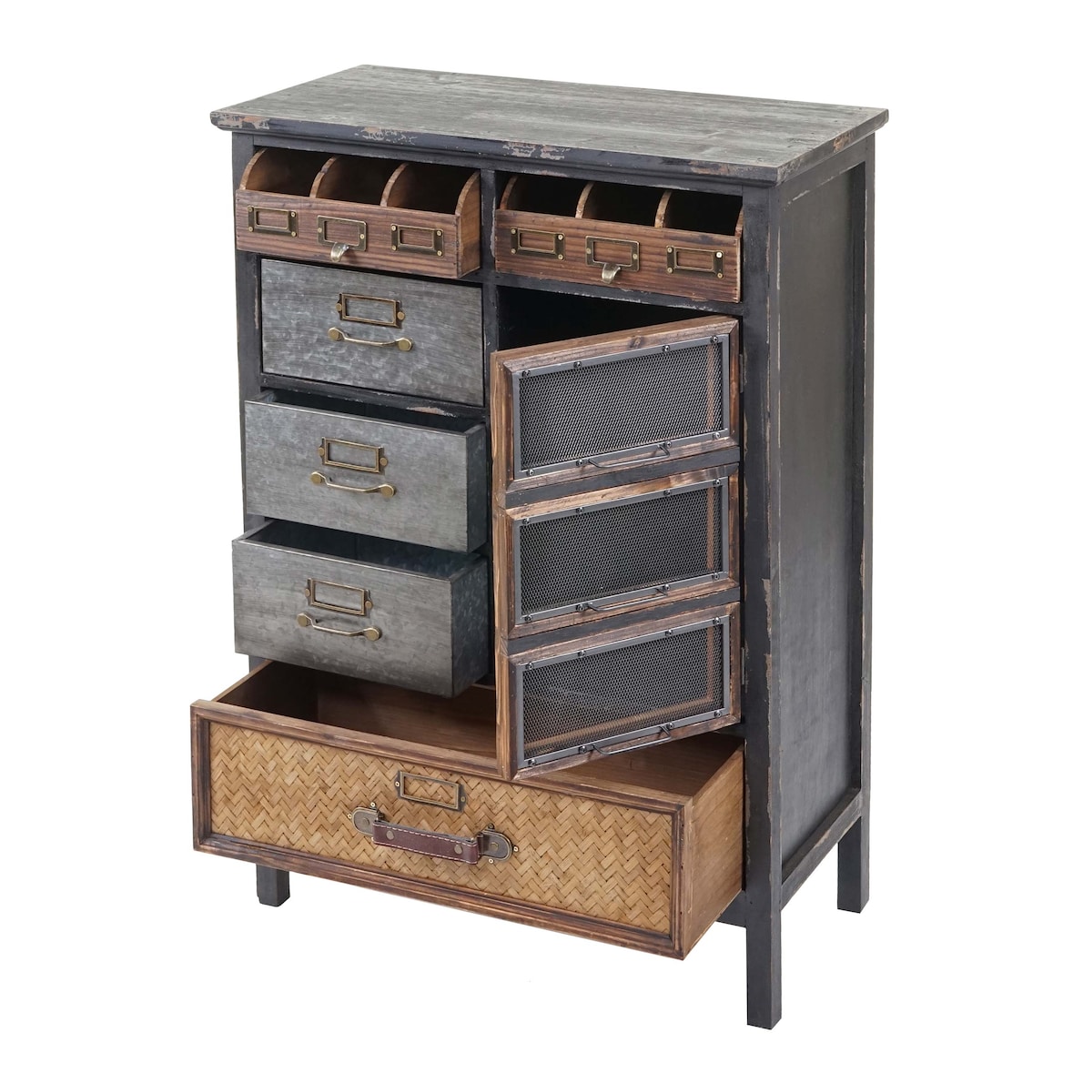 Apothekerkommode HWC-F34, Schubladenschrank, Tanne Holz massiv Vintage Shabby-Look 90x65x32cm