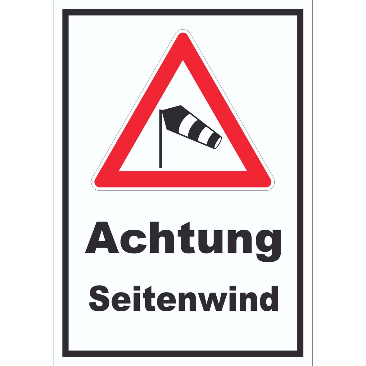Schild Achtung Seitenwind A3 Rückseite selbstklebend