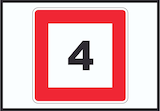 thumbnail of Höchstgeschwindigkeit 4 km/h nicht zu überschreiten Schild mit Symbol A6 (105x148mm)