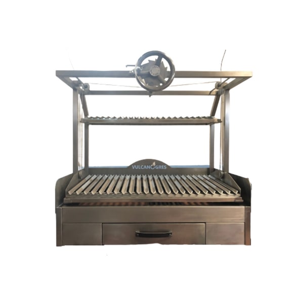Parrilla/Barbacoa de carbón profesional inox y de sobremesa, con rueda de elevación frontal