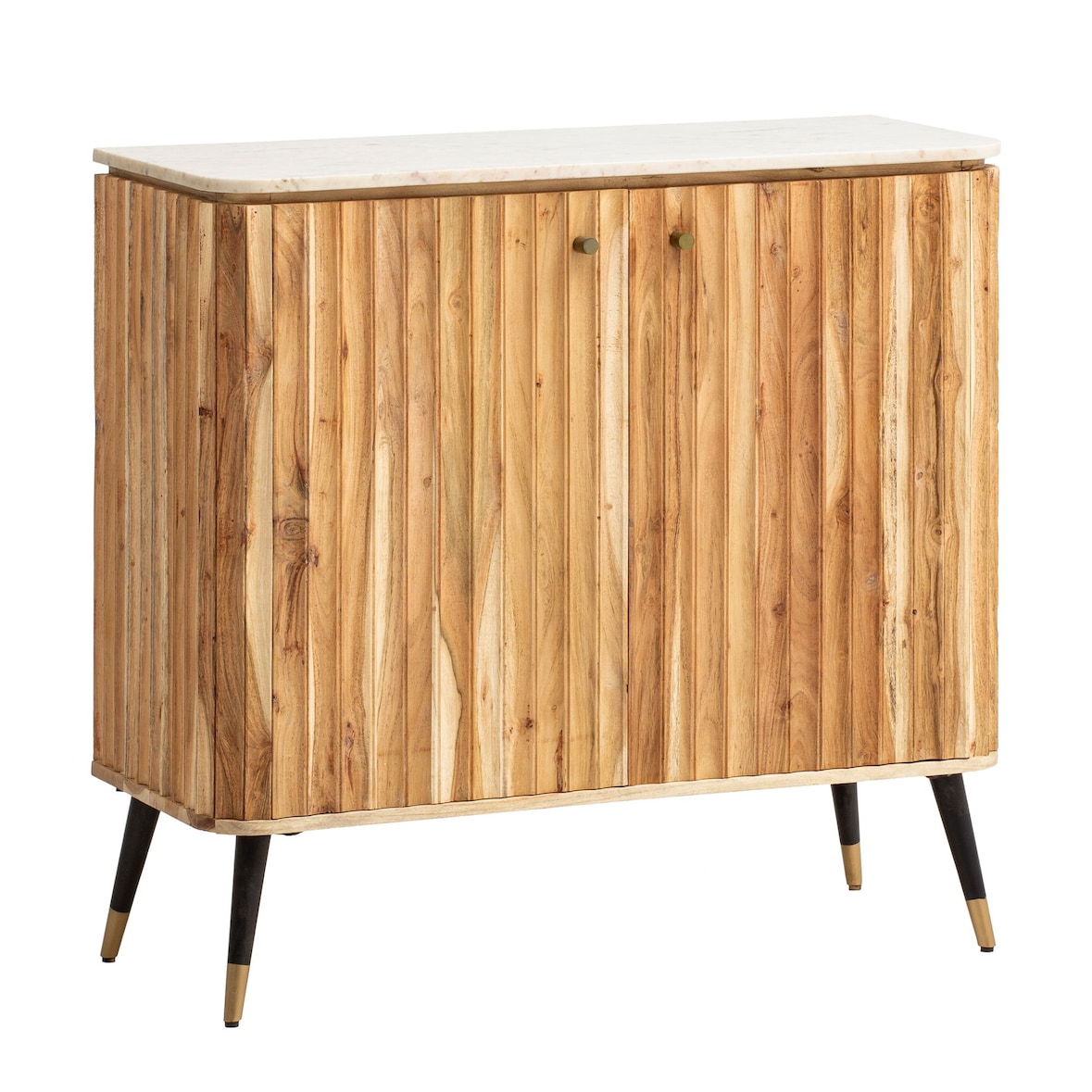 Hausbar Akazie Massivholz 95x90x41 cm Weinbar Echter Marmor, Kleine Bar Modern, Barschrank mit Türen und Weinregal, Spirituosenschrank mit