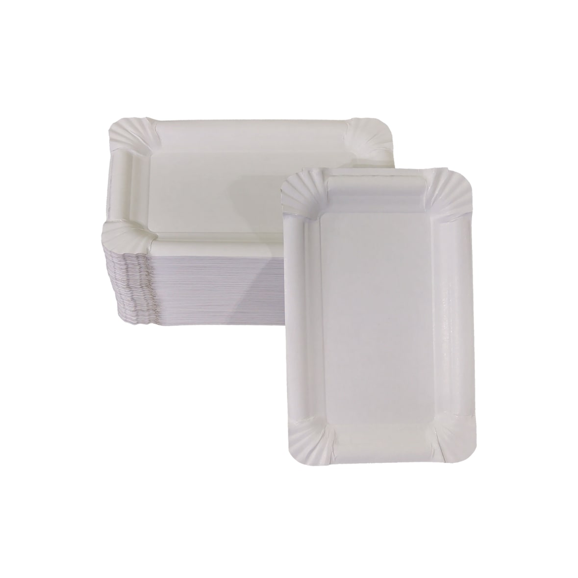 100 flache Pappteller weiß eckig 11 x 17 cm