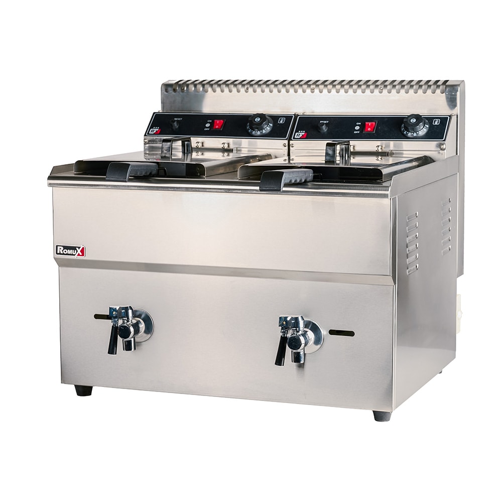 Romux® Friteuse À Gaz Butane Professionnelle 18+18 Litres Double de Table | Friteuse en Acier Inoxydable avec Robinet de Vidange 24000 W