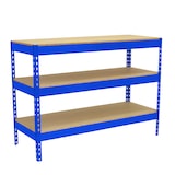 thumbnail of SimonRack Banco de Trabajo Taller, Capacidad Carga 400 kg, 900x1800x450 mm, 2 repisas inferiores, Azul/Madera - BT-BASIC