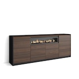 thumbnail of Dressoir, Opbergkast, Buffetkast, Sideboard, 207x80x37 cm, 4 Deuren, Elektrische haard, Moderne stijl, Donkere eik en Zwart