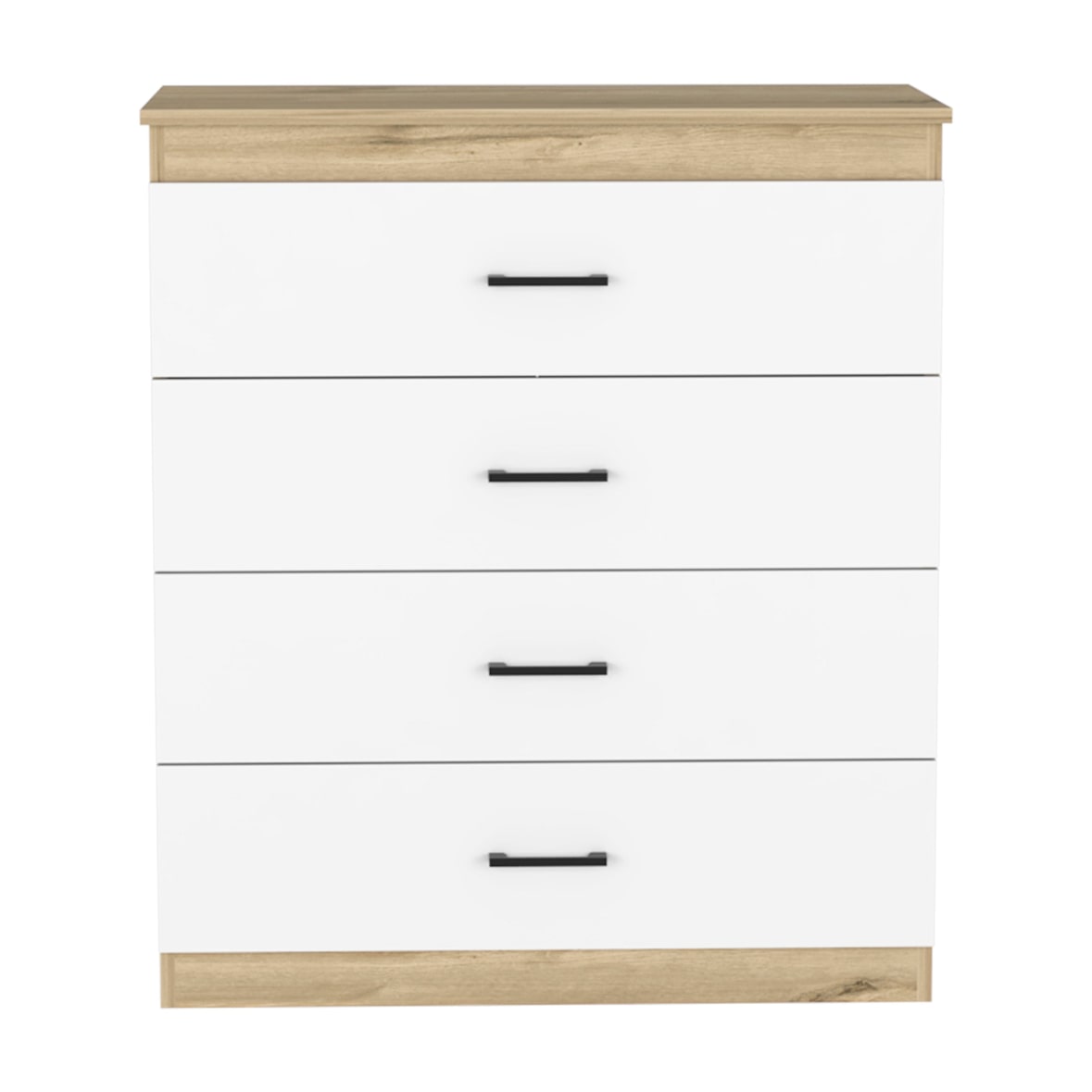 TUHOME Cómoda de 4 Cajones Eter, con tiradores métalicos - Duna /  Blanco