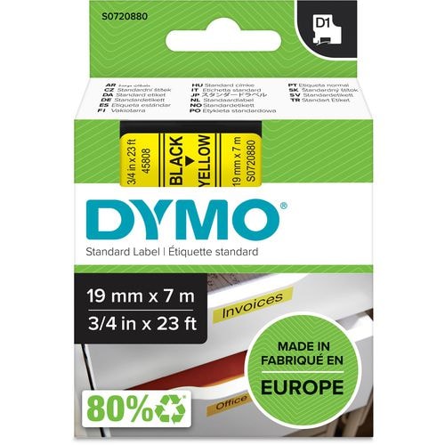 DYMO D1 - etiquetas estándar - negro sobre amarillo - 19mm x 7m