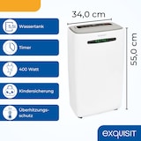 thumbnail of Exquisit Mobiler Luftentfeuchter, 5,5 Liter Wassertank, 400 Watt, 180m³/h, Timer, Für 30-35m², Betriebs-LED, Kindersicherung, LE 2055 wes