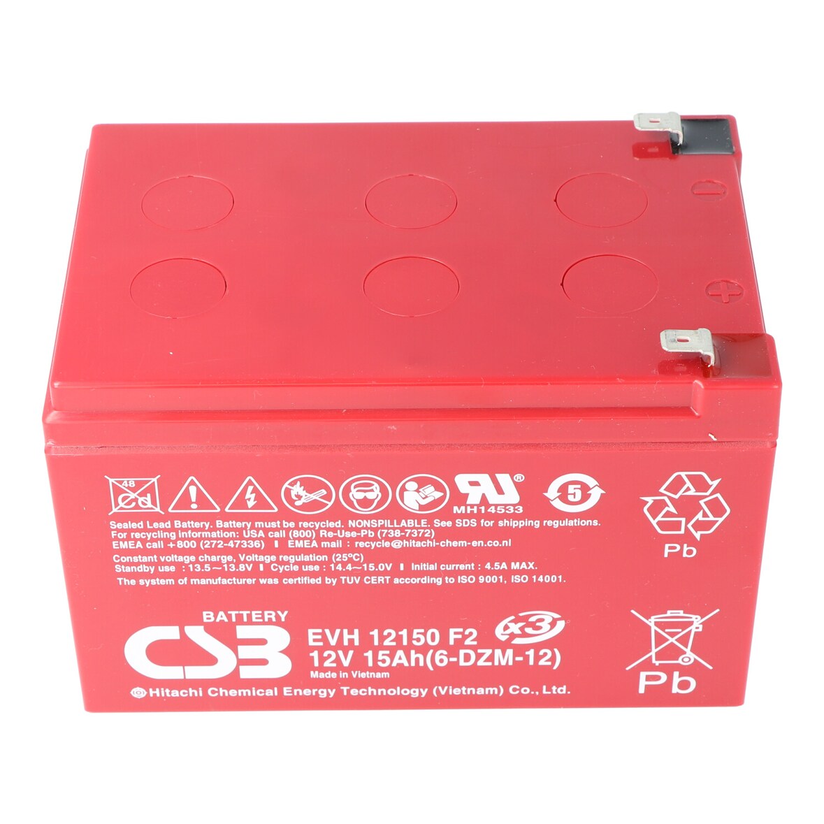 CSB-EVH12150X3 12 Volt AGM Bleiakku 15Ah, 151x98x101,8mm Faston 6,3mm Zyklenfest + Standby