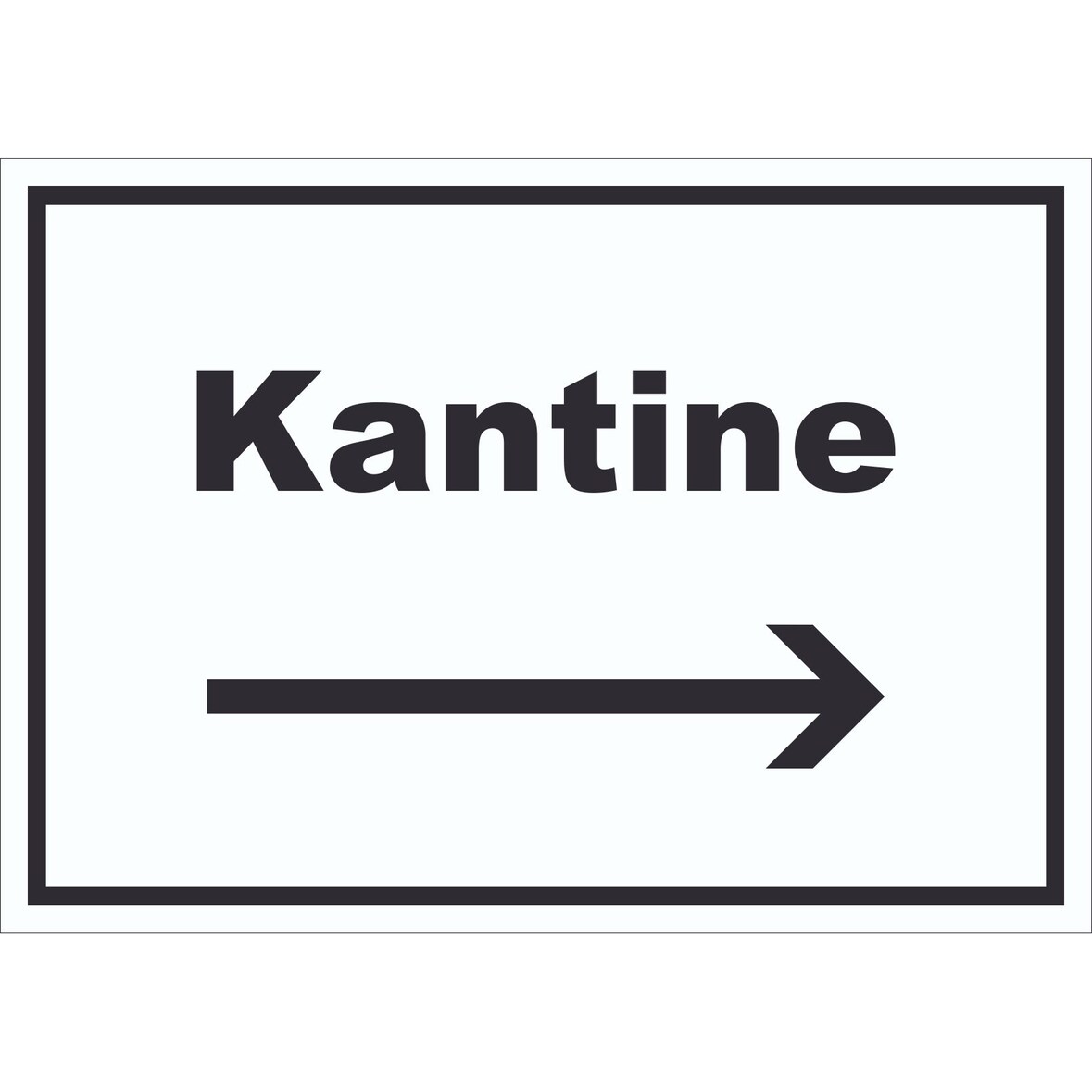 Kantine Schild mit Text und Richtungspfeil rechts essen und trinken waagerecht A0 Rückseite selbstklebend