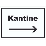 thumbnail of Kantine Schild mit Text und Richtungspfeil rechts essen und trinken waagerecht A0 Rückseite selbstklebend