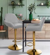 thumbnail of 2er Set Barhocker BIKEL - Stoff Grau 51x52x89 cm Gold | Barstuhl Höhenverstellbar Mit Lehne Drehbar Tresenhocker Tresenstuhl Kneipenhocker