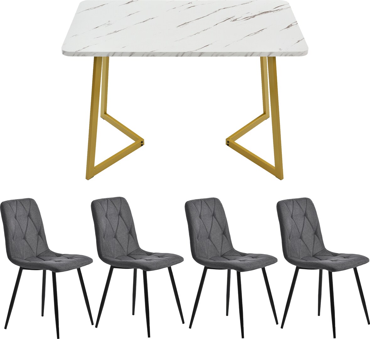 Merax Esstisch mit 4 Stühlen Set Küchetisch Esszimmerstuhl, Essgruppe, (5-tlg), Metallbeine, Leinen, Grau
