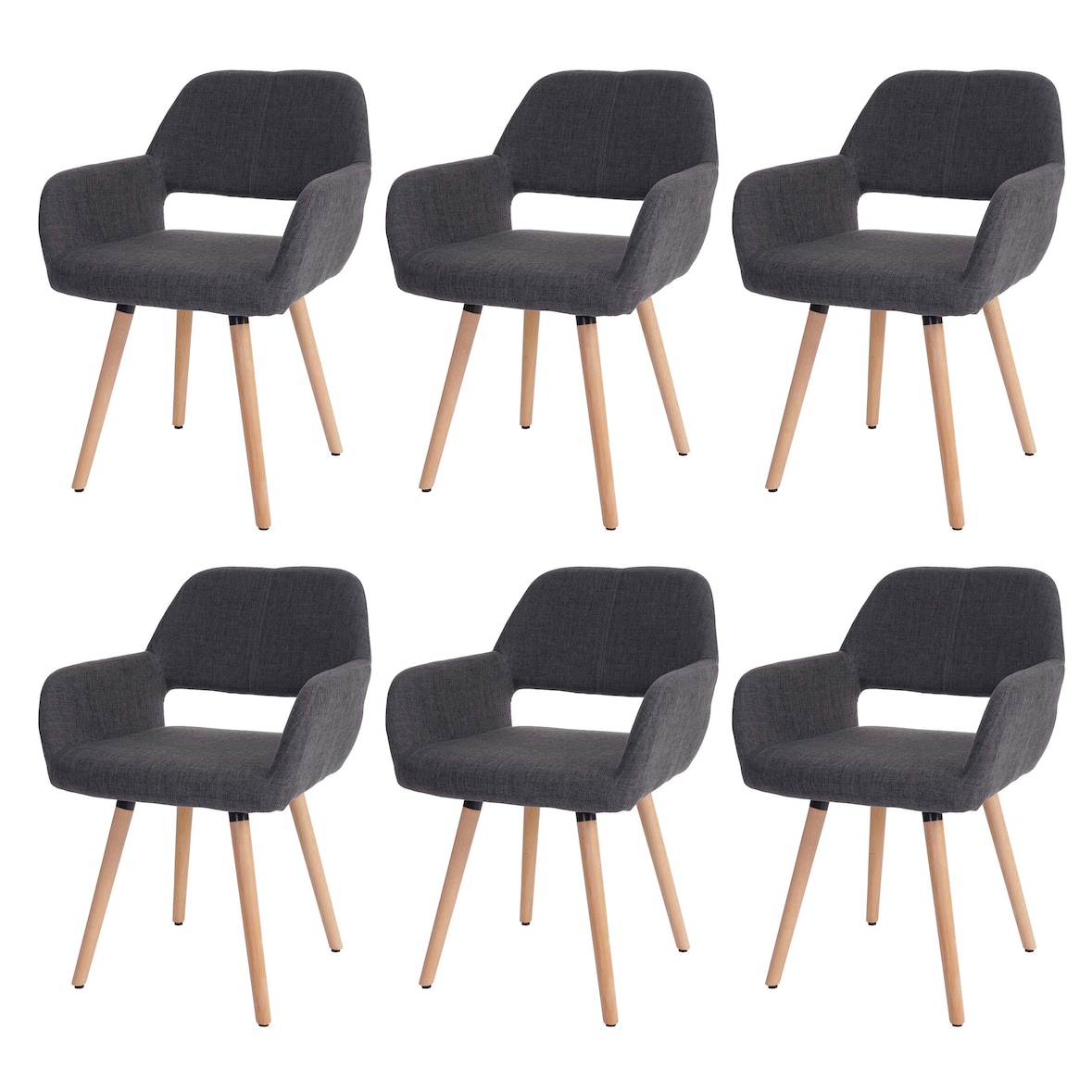 Lot de 6 chaises de salle à manger HWC-A50 II, chaise de cuisine, design rétro années 50 ~ textile, gris, pieds clairs