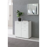 thumbnail of Kommode mit Türen & Schubladen 71x78x35,5cm Schrank Holz Weiß, Flurschrank hell modern, Mehrzweckschrank klein, Anrichte Sideboard matt,