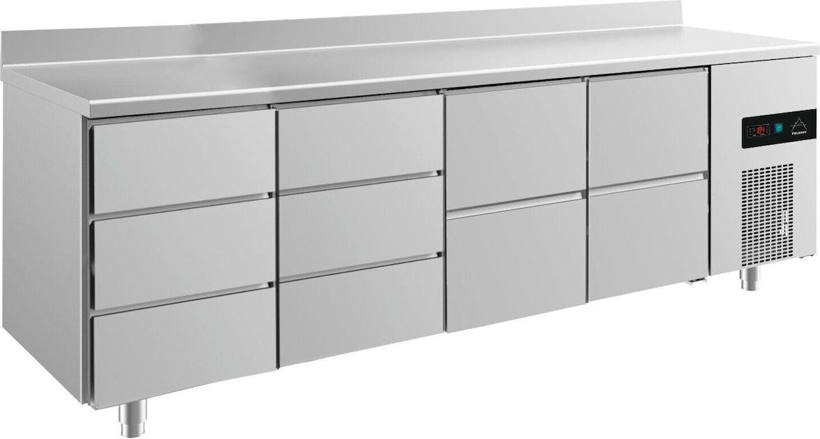 Kühltisch  je 2 Schubladen mittig&rechts je 3 Schubladen links&mittig  Aufkantung,2330x700x850mm -2/+8°C 632l