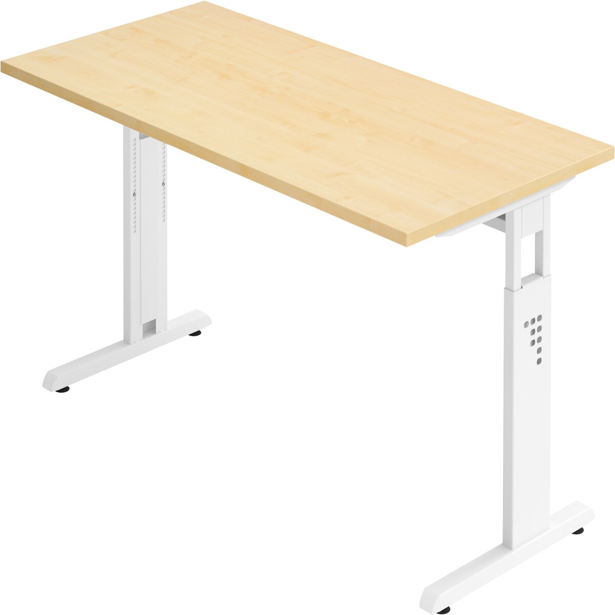 bümö höhenverstellbarer Schreibtisch O-Serie 160x80 cm in Ahorn, Gestell in weiß - PC Tisch für's Büro manuell höhenverstellbar, Computertisch