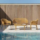 thumbnail of Set salotto da giardino con divano, 2 poltrone impilabili e tavolino in polipropilene intrecciato, terrazzo, piscina, bar, resistente – Sirmione- Ocra