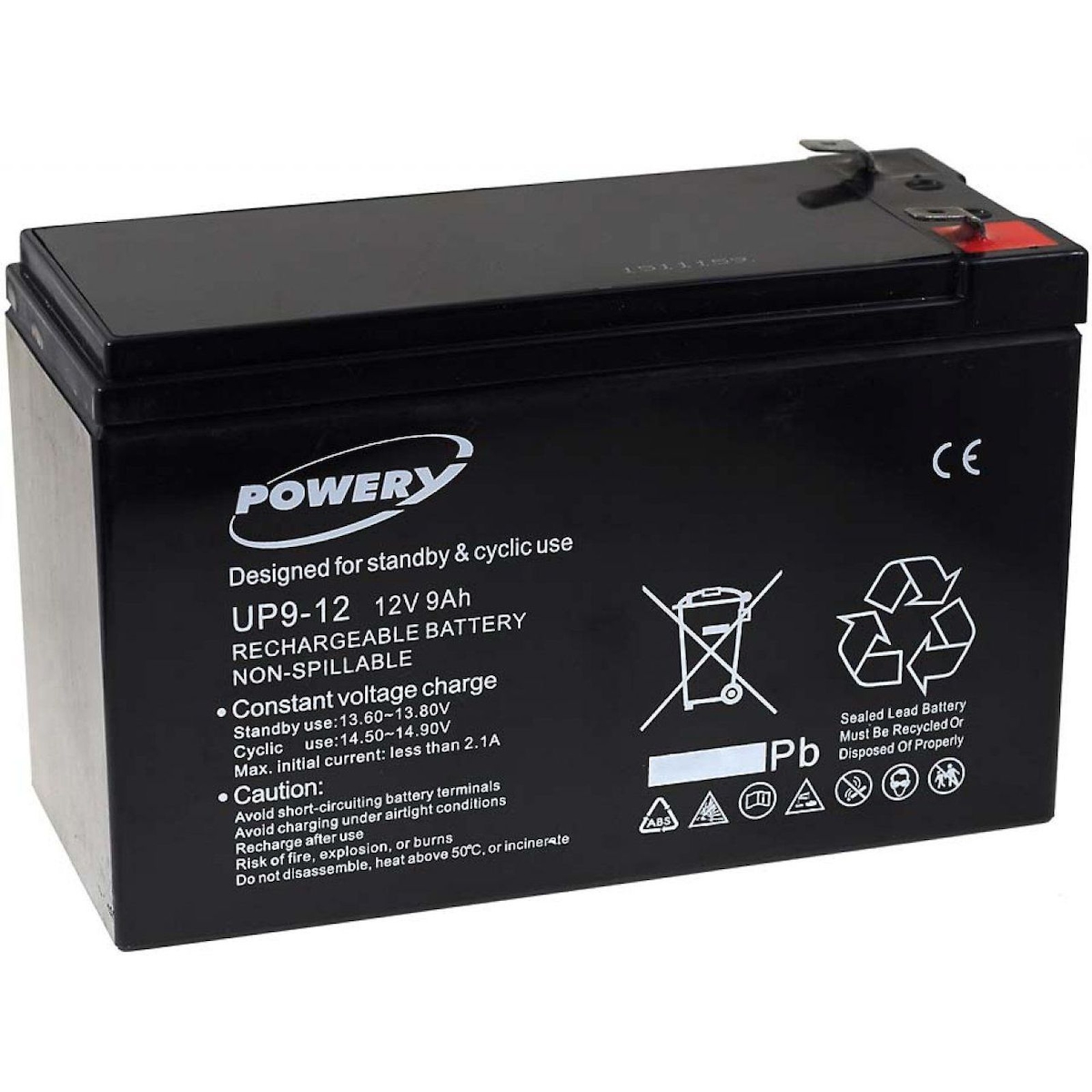 Powery Blei-Gel-Akku für USV APC Back-UPS ES700 9Ah 12V (ersetzt auch 7,2Ah / 7Ah)