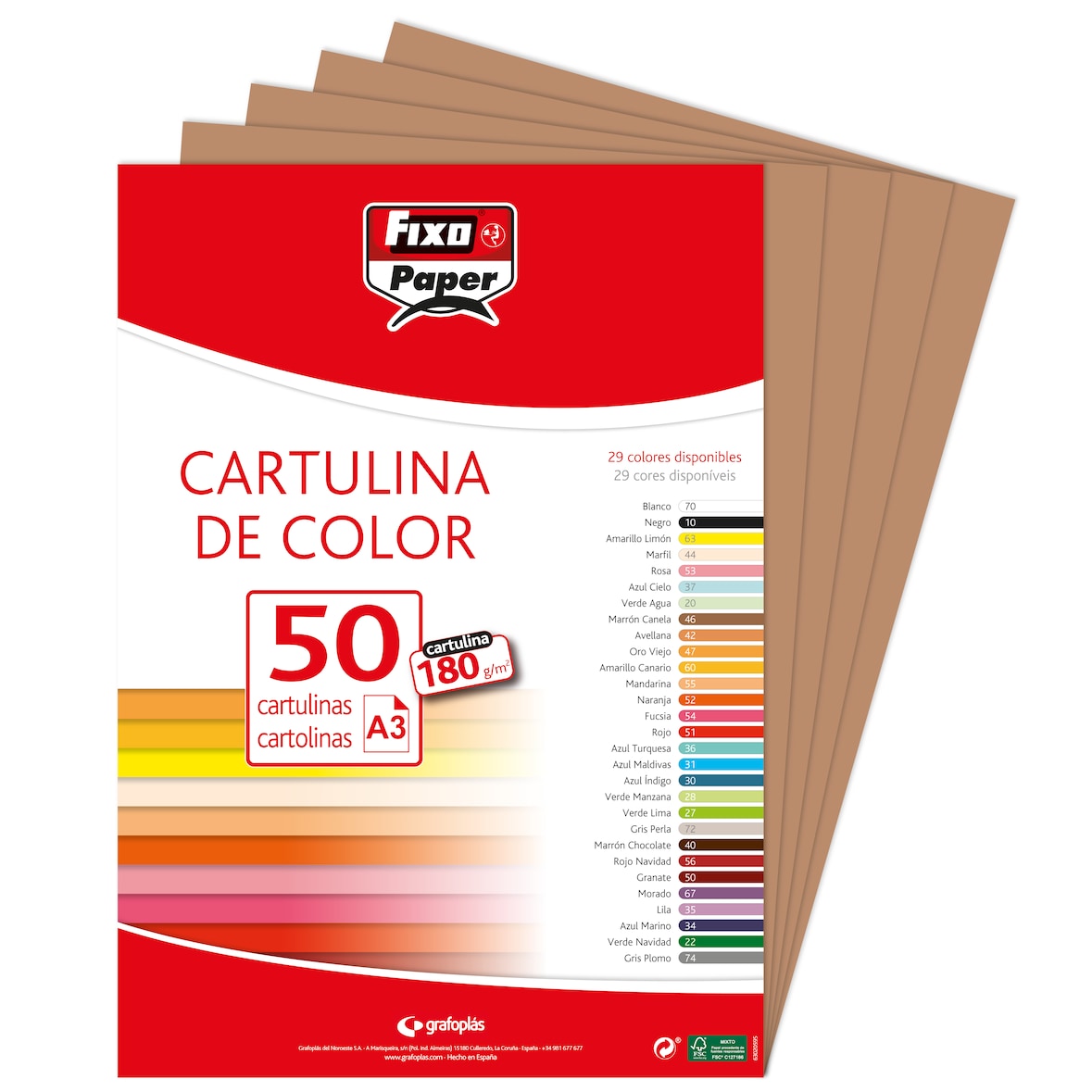Pacote de 50 Cartolinas de 180g. Tamanho A3  Cor castanho canela