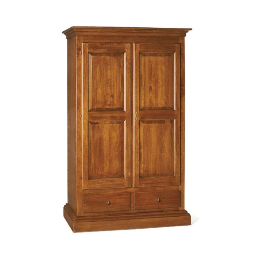 shopinnovativo -Armadio cappello dritto appendiabiti con bastone 2 ante 2 cassetti arte povera in legno colore noce 125x60x200 H