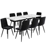 thumbnail of Essgruppe 140-179,5x80x75,5 mit ausziehbarem Esstisch und 8 Samt-Stühlen Schwarz+Weiß, modern, MDF, Metallgestell, für Esszimmer, Familie