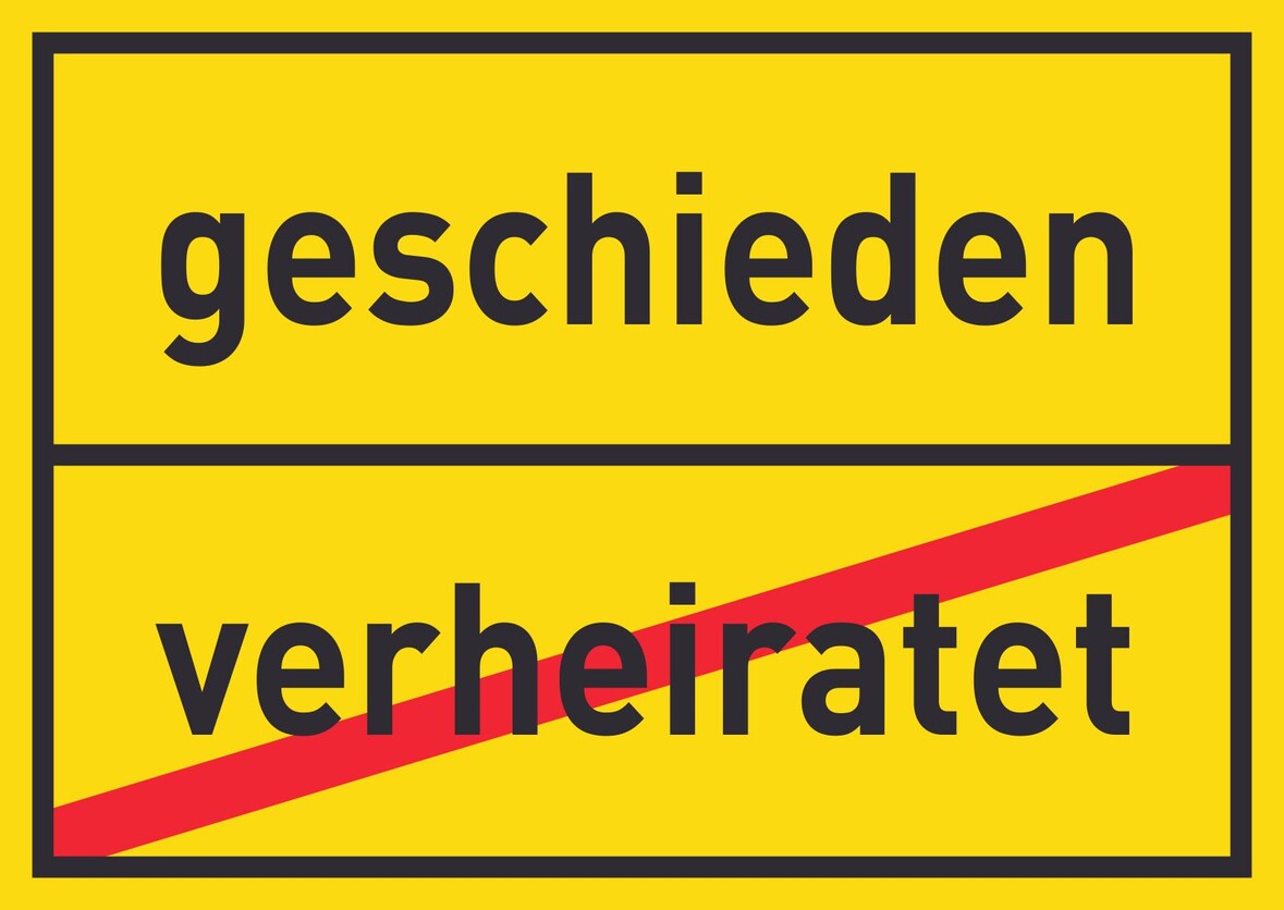 geschieden verheiratet Schild Ortsschild A3 Rückseite selbstklebend