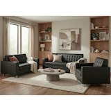 thumbnail of 3-2-1 Sofagarnitur Kunda, Couch Loungesofa Kunstleder, Metall-Füße ~ schwarz