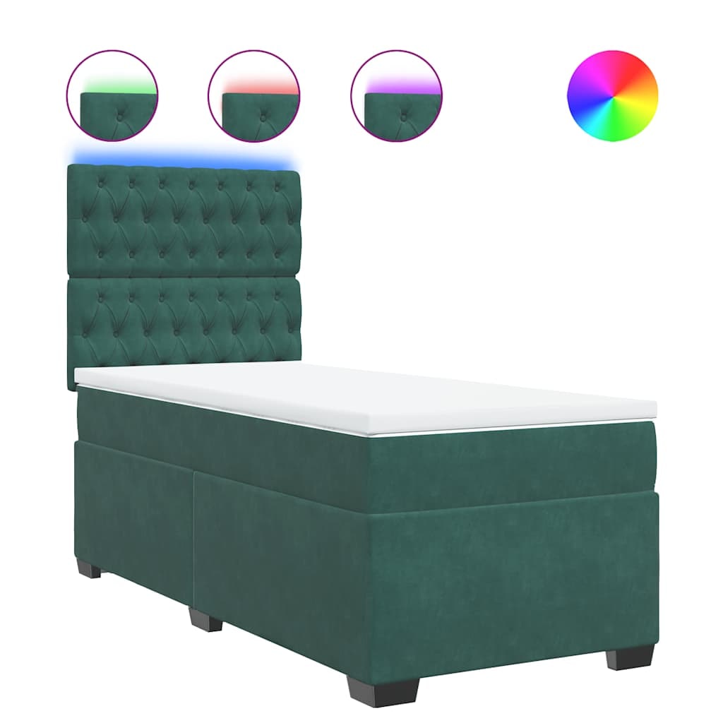 vidaXL Boxspringbett mit Matratze Dunkelgrün 80x200 cm Samt