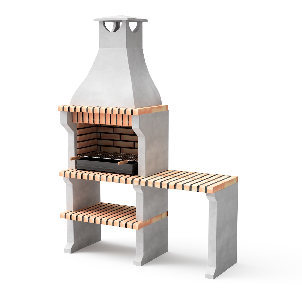 MF - Alcoa Plus XL vorgefertigter gemauerter Grill mit Seitenstütze (Grau, Orange - 86,5 x 58 x 225 cm) REF: M00334 - Verwendung im Außenbereich