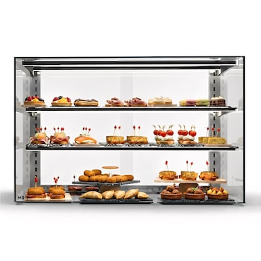 MBH - Vitrina de sobremesa 1000 mm con 2 estantes y gran visión para hostelería. Expositor profesional de cristal para bollería, panadería y bar.