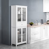thumbnail of HOMCOM alacena de cocina mueble vitrina con 4 puertas de vidrio templado cajón y estantes ajustables para salón comedor 74x35,5x181,5 cm Blanco