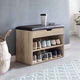 thumbnail of Schuhbank mit Sitzfläche Sonoma Garderoben-Bank Holz 60 x 40 x 30 cm, Holzbank klein gepolstert, Sitzbank schmal Flur mit Stauraum, Truhenbank
